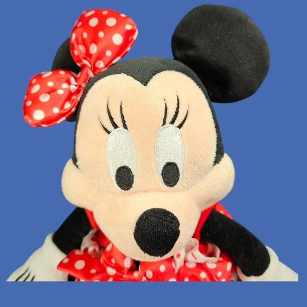 Disney Parks Minnie Mouse Plush Stuffed Animal Polka Dot Ruffled Dress Hair Bow‎